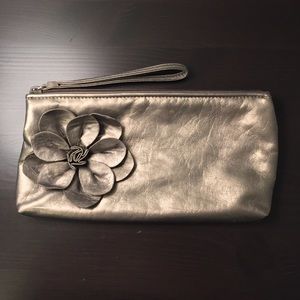 Flower Embellished Clutch with Wrist Strap